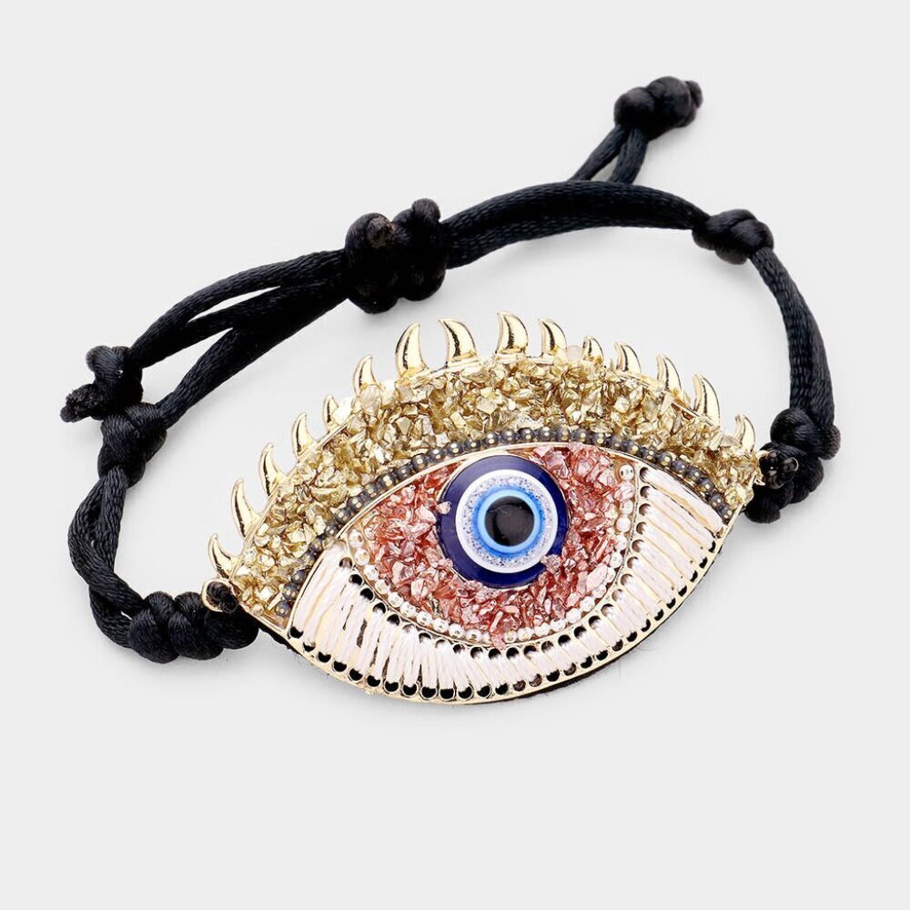 Evil Eye Detail Adjustable Bracelet Gold